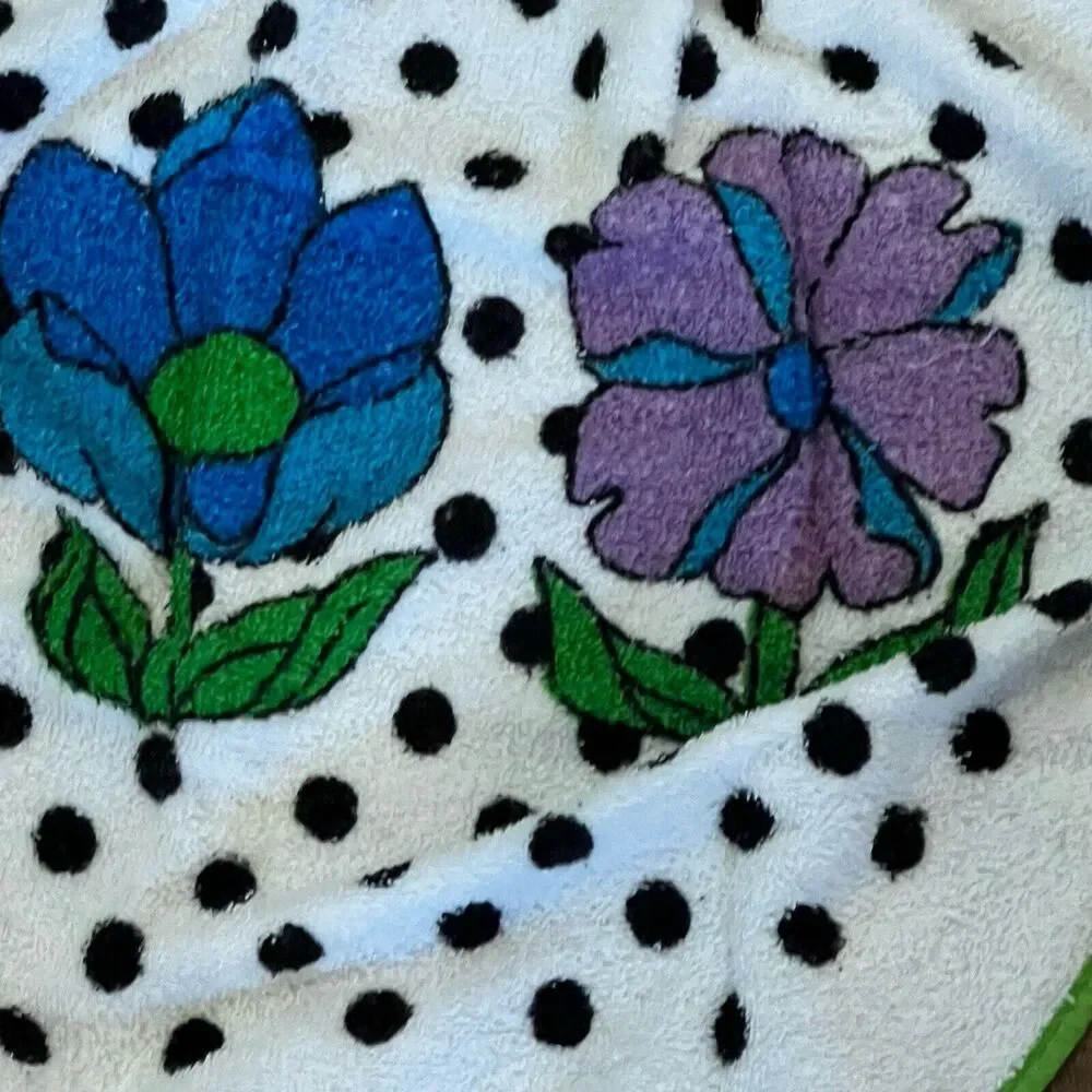 Mod 1970s Floral Terry Cloth Apron Flower Power Polka Dot Fieldcrest Gourmates